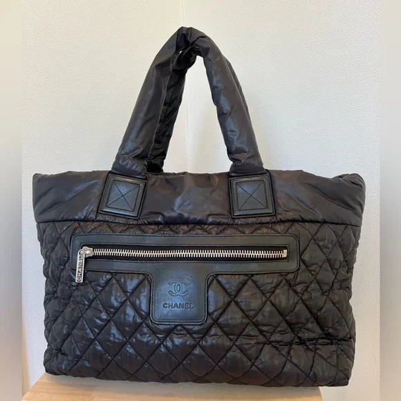 Chanel cocoon large black quilted nylon tote leather details 100% authentic - Picture 1 of 17